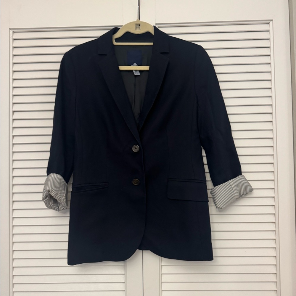 J. Crew Navy Blazer with Striped Lining